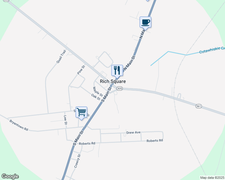 map of restaurants, bars, coffee shops, grocery stores, and more near 109 Short Street in Rich Square