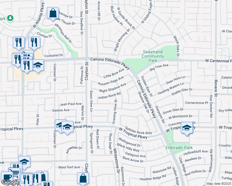 map of restaurants, bars, coffee shops, grocery stores, and more near 1744 Indian Rock Road in North Las Vegas