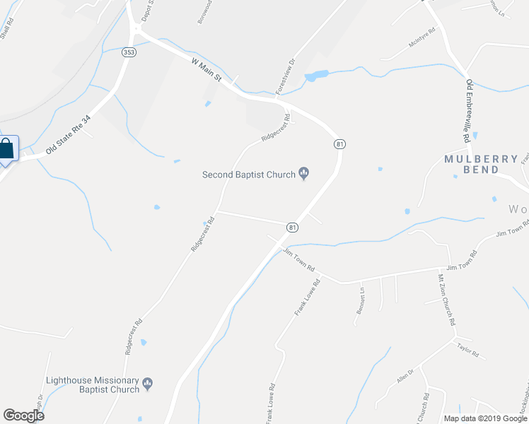map of restaurants, bars, coffee shops, grocery stores, and more near 128 Woodridge Road in Jonesborough