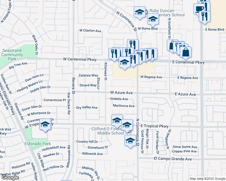 map of restaurants, bars, coffee shops, grocery stores, and more near 424 West Azure Avenue in North Las Vegas
