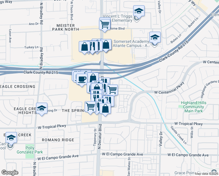 map of restaurants, bars, coffee shops, grocery stores, and more near 4650 Ranch House Road in North Las Vegas