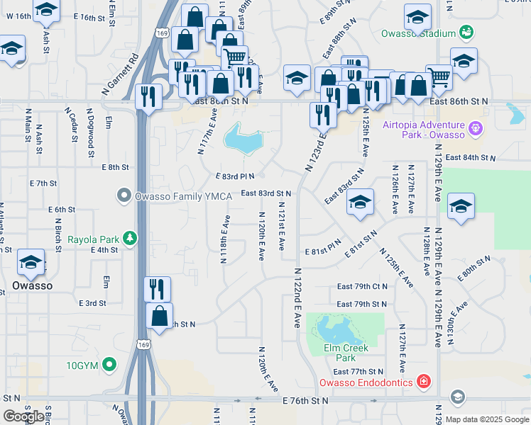 map of restaurants, bars, coffee shops, grocery stores, and more near 8204 North 120th East Avenue in Owasso