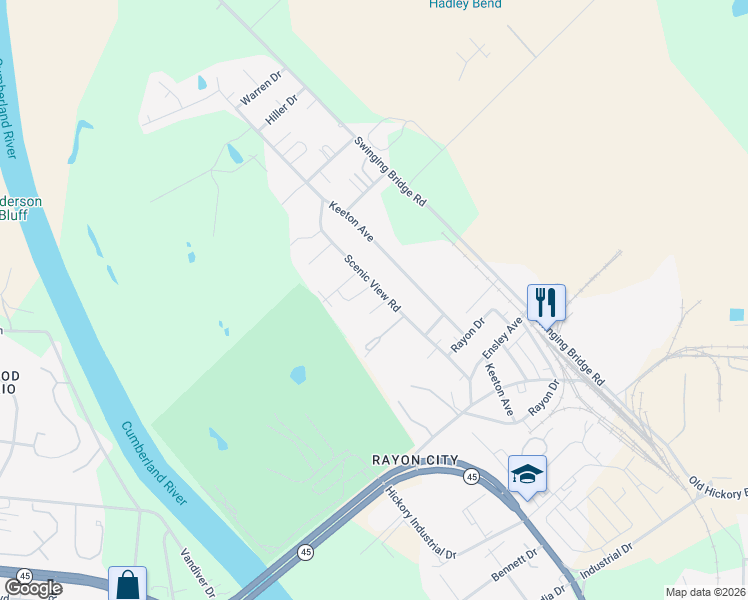 map of restaurants, bars, coffee shops, grocery stores, and more near 115 Scenic View Road in Nashville