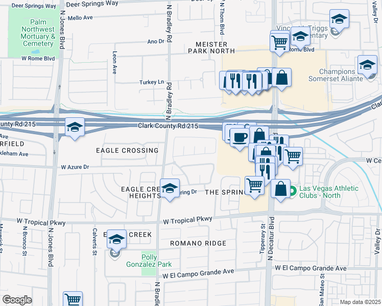 map of restaurants, bars, coffee shops, grocery stores, and more near 6317 North Whispering Meadow Court in Las Vegas