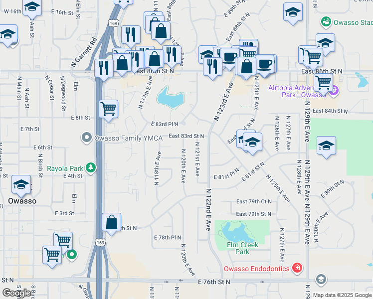 map of restaurants, bars, coffee shops, grocery stores, and more near 8207 North 120th East Avenue in Owasso