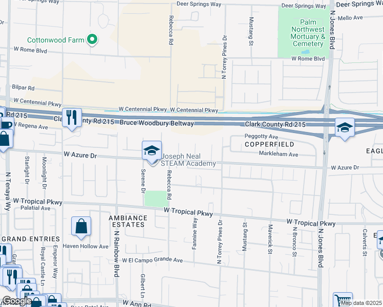 map of restaurants, bars, coffee shops, grocery stores, and more near 6209 Newkirk Court in Las Vegas