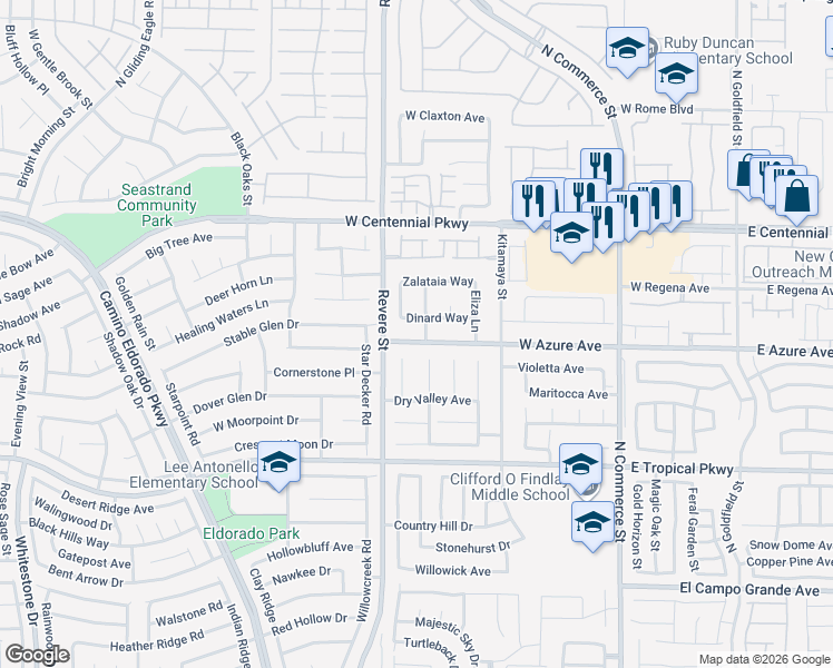 map of restaurants, bars, coffee shops, grocery stores, and more near 710 West Azure Avenue in North Las Vegas