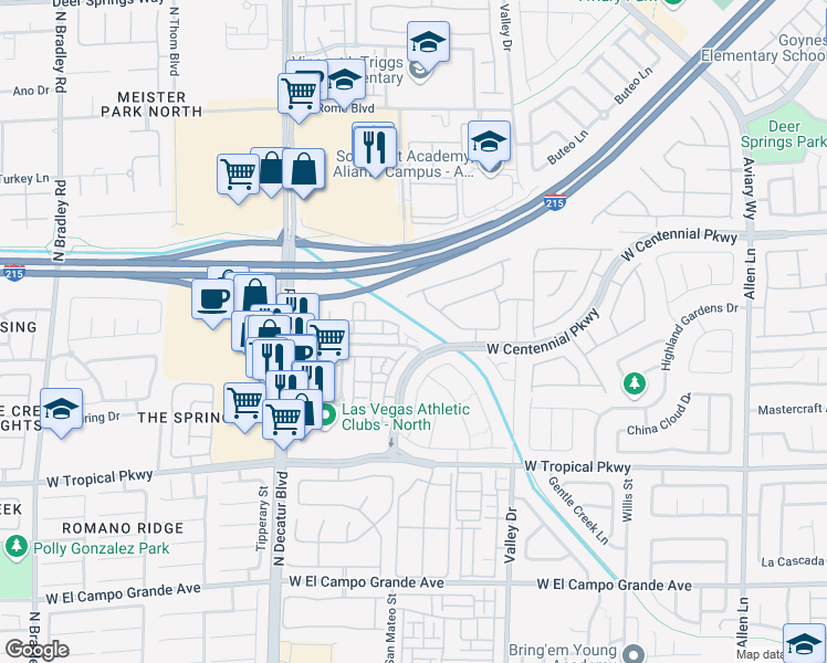 map of restaurants, bars, coffee shops, grocery stores, and more near 4482 Brasada Ranch Court in North Las Vegas