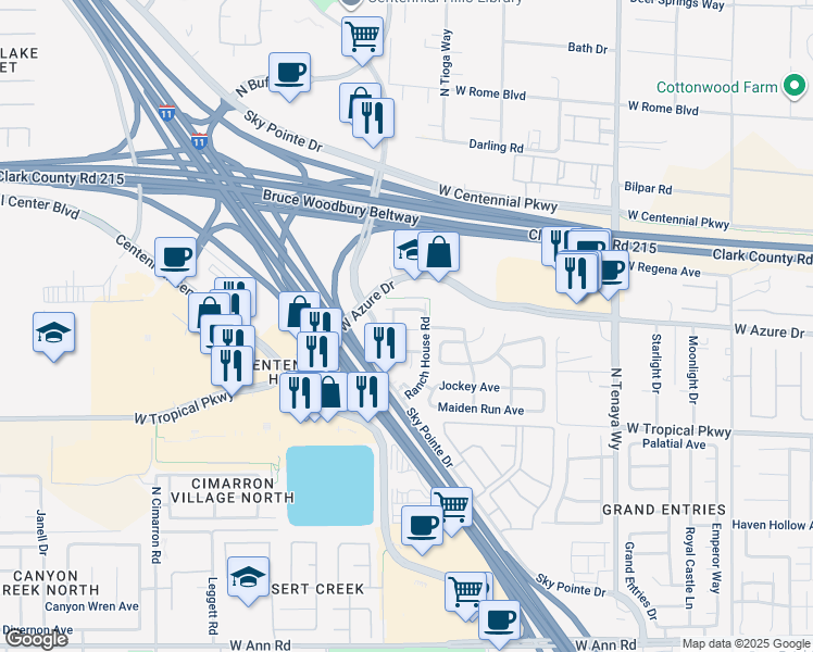 map of restaurants, bars, coffee shops, grocery stores, and more near 7582 Glowing Ember Court in Las Vegas
