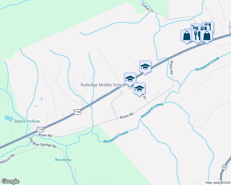 map of restaurants, bars, coffee shops, grocery stores, and more near 140 Hodge Road in Rutledge