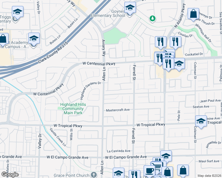 map of restaurants, bars, coffee shops, grocery stores, and more near 3604 Amish Avenue in North Las Vegas