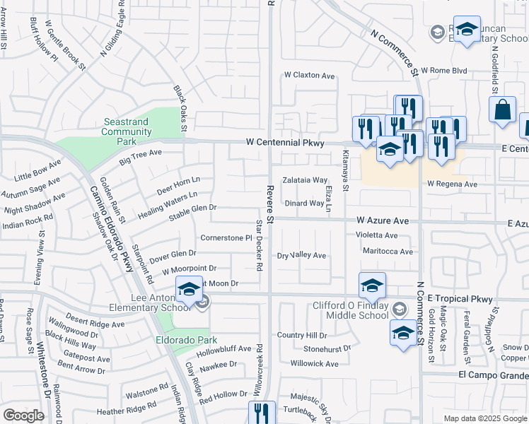 map of restaurants, bars, coffee shops, grocery stores, and more near 6220 Star Decker Road in North Las Vegas