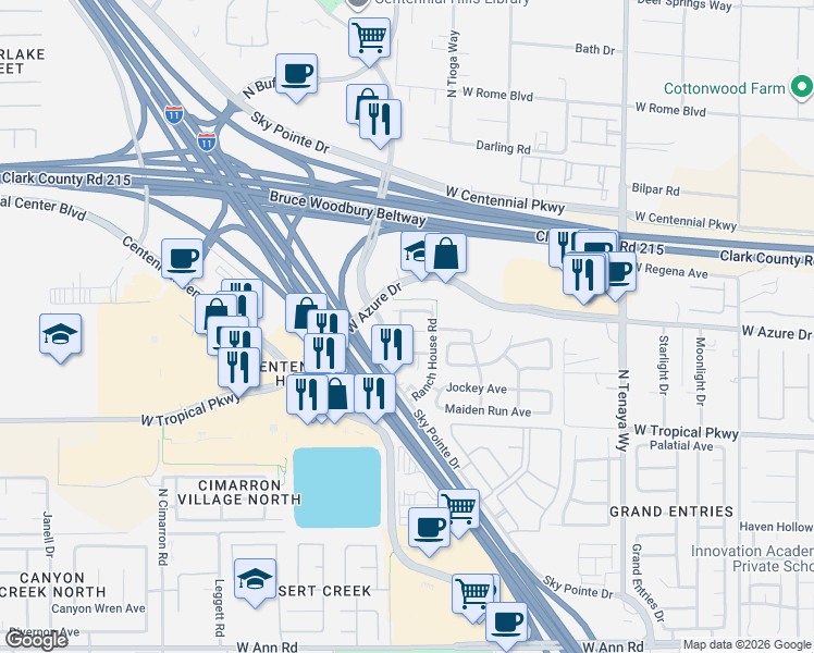 map of restaurants, bars, coffee shops, grocery stores, and more near 7582 Glowing Ember Court in Las Vegas