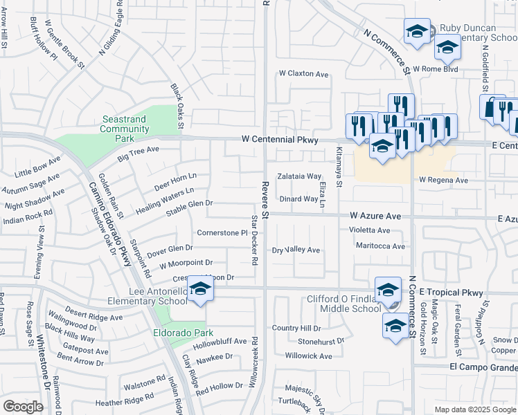 map of restaurants, bars, coffee shops, grocery stores, and more near 6220 Star Decker Road in North Las Vegas