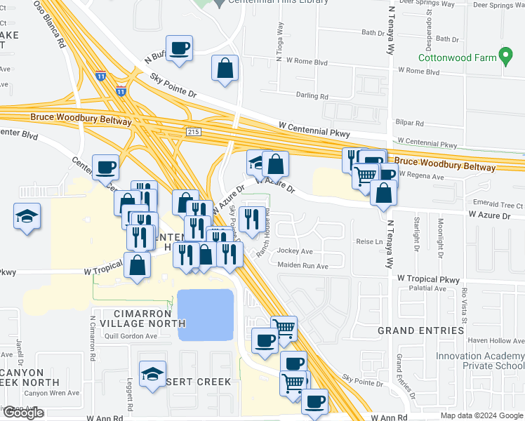 map of restaurants, bars, coffee shops, grocery stores, and more near 7554 Glowing Ember Court in Las Vegas