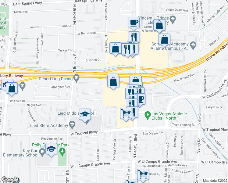 map of restaurants, bars, coffee shops, grocery stores, and more near 6371 North Decatur Boulevard in Las Vegas