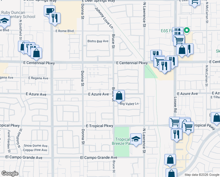 map of restaurants, bars, coffee shops, grocery stores, and more near 6216 Standing Elm Street in North Las Vegas