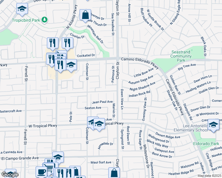 map of restaurants, bars, coffee shops, grocery stores, and more near 2104 West Ranch House Road in North Las Vegas