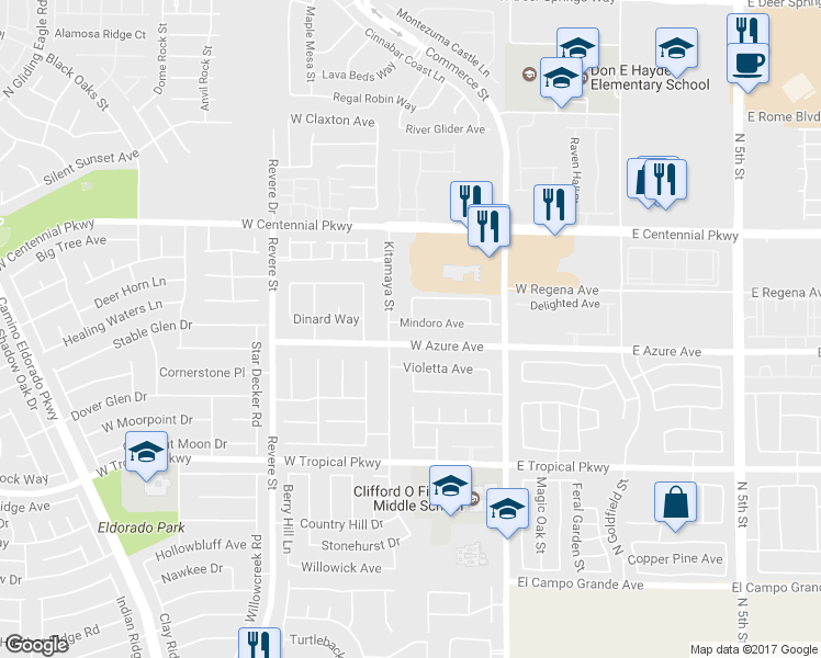 map of restaurants, bars, coffee shops, grocery stores, and more near 424 West Azure Avenue in North Las Vegas