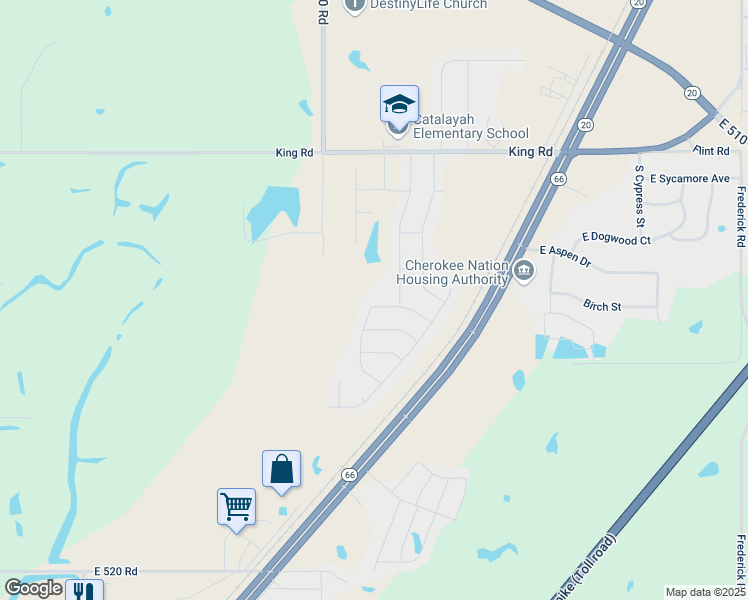 map of restaurants, bars, coffee shops, grocery stores, and more near 10136 East Larry Road in Claremore