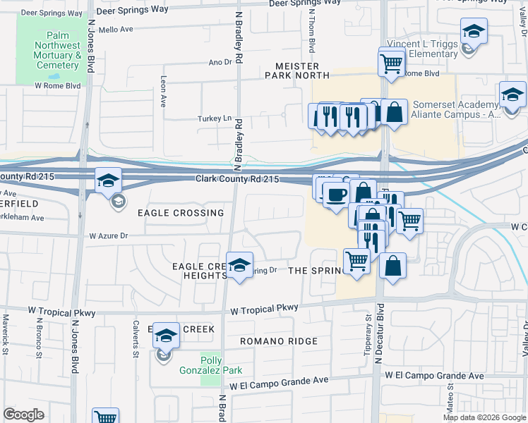 map of restaurants, bars, coffee shops, grocery stores, and more near 6317 North Whispering Meadow Court in Las Vegas