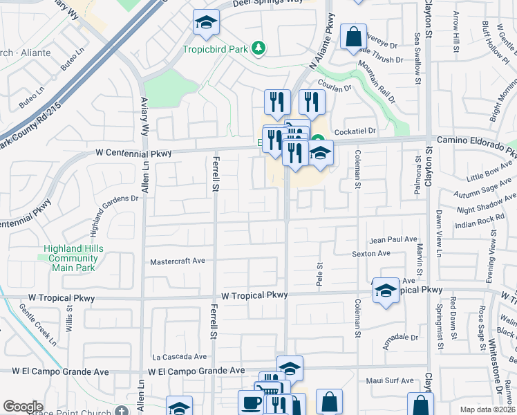 map of restaurants, bars, coffee shops, grocery stores, and more near 3025 Palladio Avenue in North Las Vegas