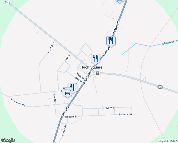 map of restaurants, bars, coffee shops, grocery stores, and more near 109 Short Street in Rich Square