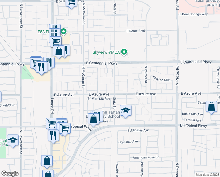 map of restaurants, bars, coffee shops, grocery stores, and more near 2916 Vigilante Court in North Las Vegas