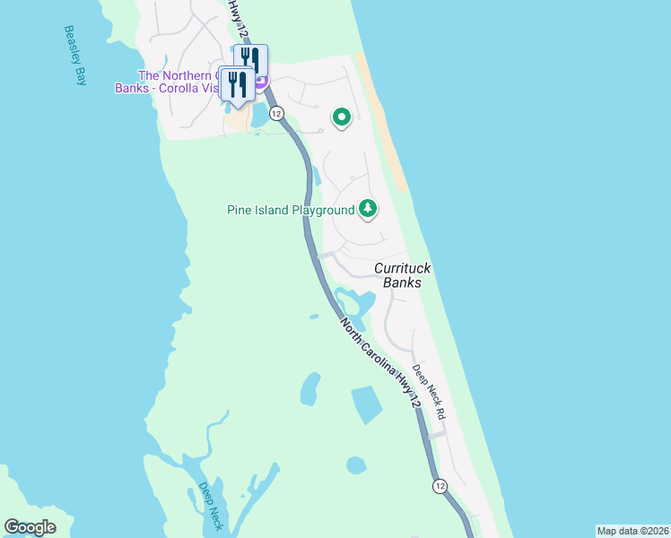map of restaurants, bars, coffee shops, grocery stores, and more near Ocean Trail in Corolla