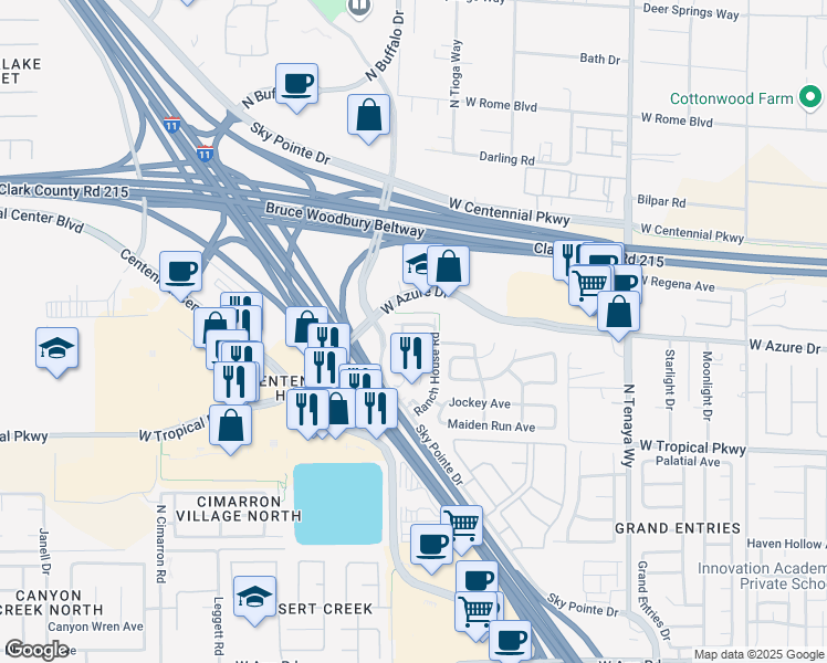 map of restaurants, bars, coffee shops, grocery stores, and more near 7563 Durham Hall Avenue in Las Vegas