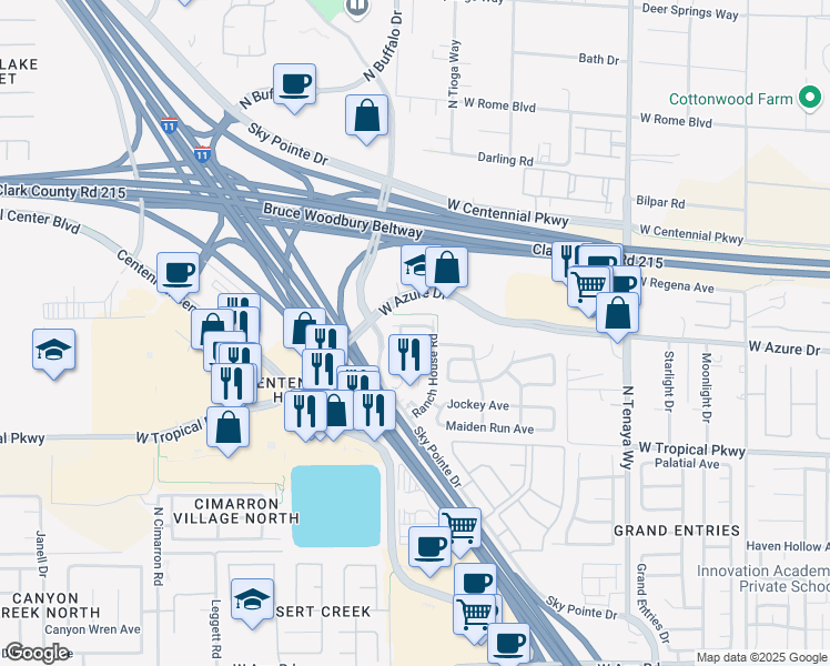 map of restaurants, bars, coffee shops, grocery stores, and more near 7561 Durham Hall Avenue in Las Vegas