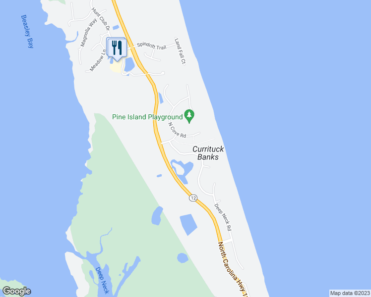 map of restaurants, bars, coffee shops, grocery stores, and more near 439 Myrtle Pond Road in Corolla