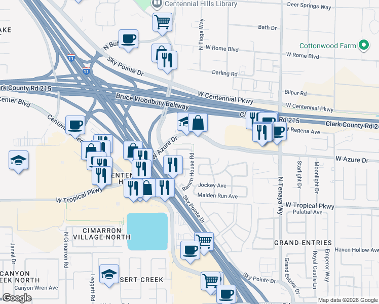 map of restaurants, bars, coffee shops, grocery stores, and more near 7553 Durham Hall Avenue in Las Vegas