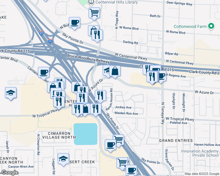 map of restaurants, bars, coffee shops, grocery stores, and more near 7553 Durham Hall Avenue in Las Vegas