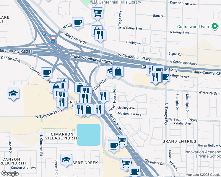 map of restaurants, bars, coffee shops, grocery stores, and more near 7559 Durham Hall Avenue in Las Vegas