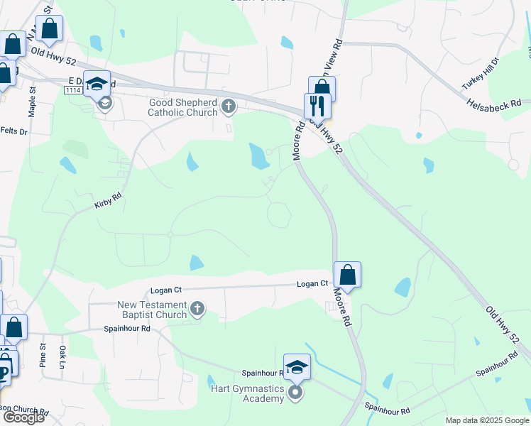 map of restaurants, bars, coffee shops, grocery stores, and more near Plumtree Court in King