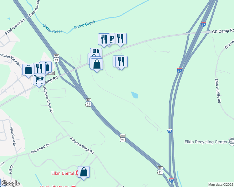map of restaurants, bars, coffee shops, grocery stores, and more near 269 Candle Wycke Lane in Elkin