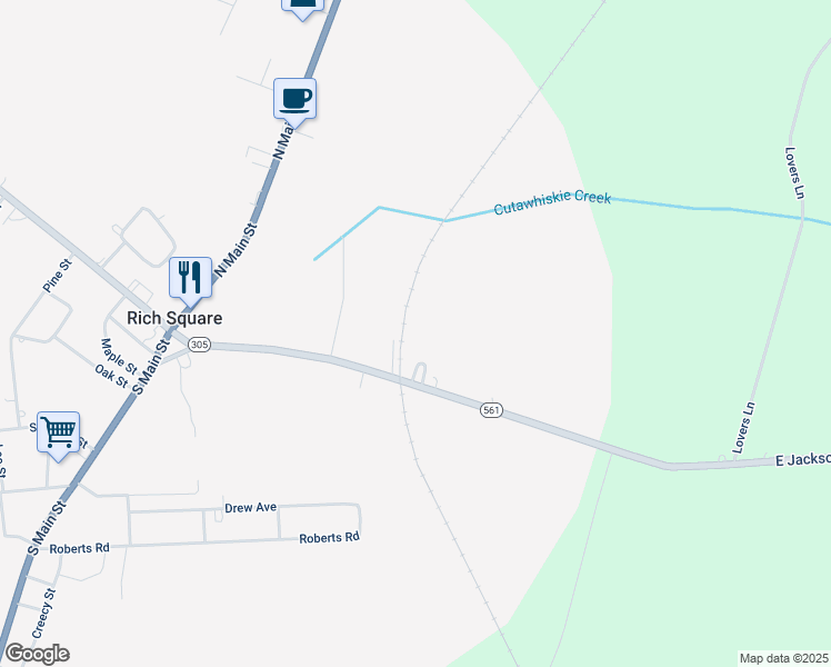 map of restaurants, bars, coffee shops, grocery stores, and more near 108 Railroad Street in Rich Square