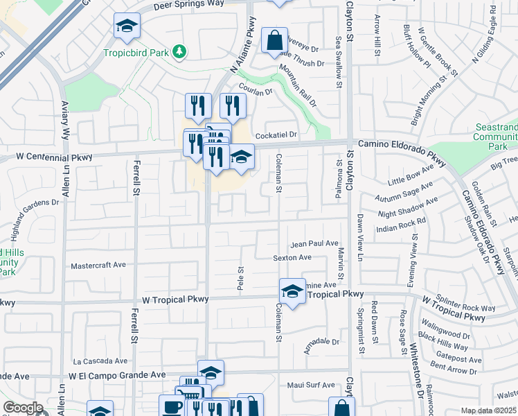 map of restaurants, bars, coffee shops, grocery stores, and more near 2424 West Manchester Bay Avenue in North Las Vegas