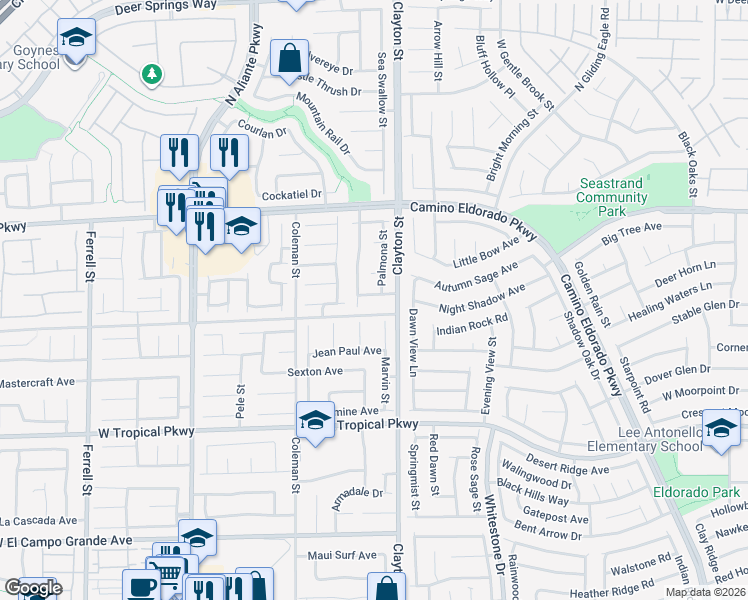 map of restaurants, bars, coffee shops, grocery stores, and more near 6146 Marvin Street in North Las Vegas