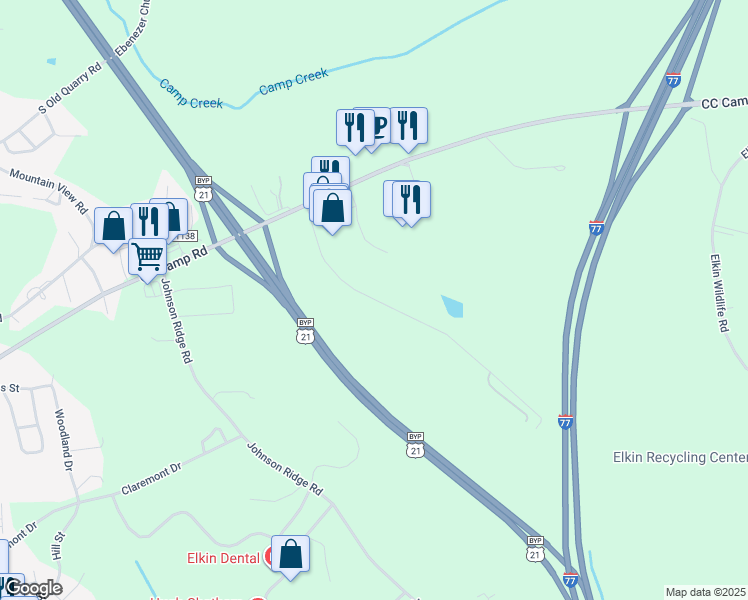 map of restaurants, bars, coffee shops, grocery stores, and more near 269 Candle Wycke Lane in Elkin