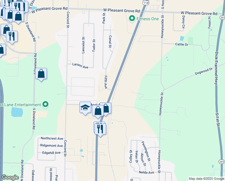 map of restaurants, bars, coffee shops, grocery stores, and more near 1165 North Bloomington Street in Lowell