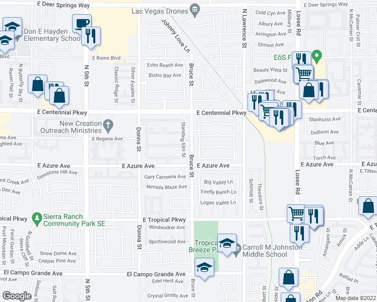 map of restaurants, bars, coffee shops, grocery stores, and more near 6228 Standing Elm Street in North Las Vegas