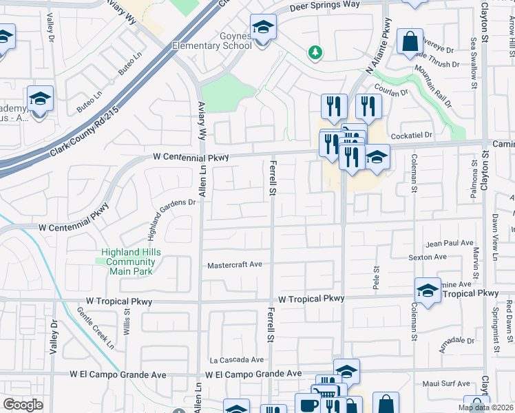map of restaurants, bars, coffee shops, grocery stores, and more near 3313 Amish Avenue in North Las Vegas