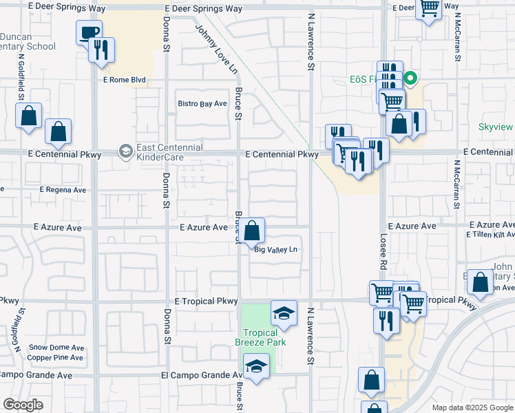 map of restaurants, bars, coffee shops, grocery stores, and more near 1417 Sagebrush Ranch Way in North Las Vegas
