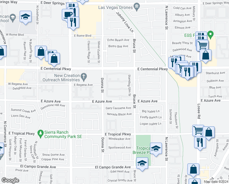 map of restaurants, bars, coffee shops, grocery stores, and more near 1013 Sunny Acres Avenue in North Las Vegas
