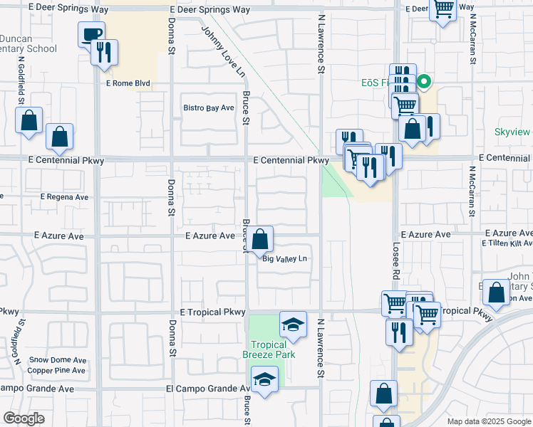 map of restaurants, bars, coffee shops, grocery stores, and more near 1417 Sagebrush Ranch Way in North Las Vegas