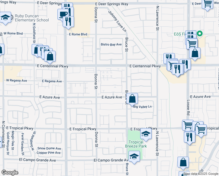 map of restaurants, bars, coffee shops, grocery stores, and more near 1033 Maple Pines Avenue in North Las Vegas
