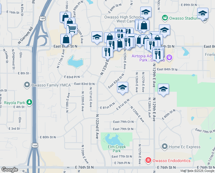 map of restaurants, bars, coffee shops, grocery stores, and more near 8204 North 124th East Avenue in Owasso