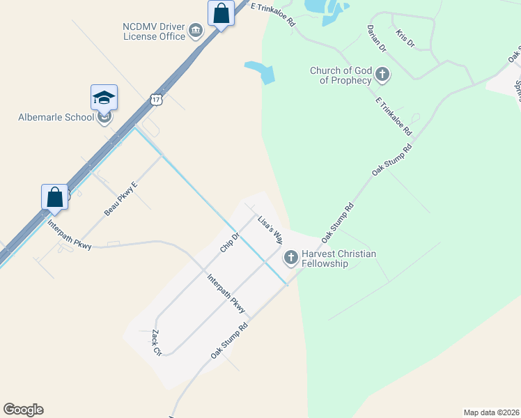 map of restaurants, bars, coffee shops, grocery stores, and more near 127 Lisa's Way in Elizabeth City